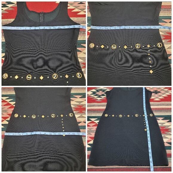 Vintage Miss Ashlee Black Grommet Sheath Mini Dress Sz XS Studded 70s 80s Style - Picture 7 of 7
